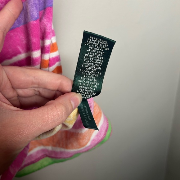 Lauren Ralph Lauren Colorful Pink Cotton Short Sleeve Multicolor Striped Shirt M - Picture 10 of 10